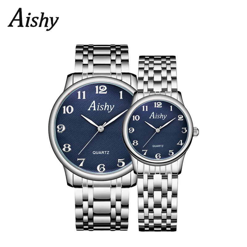 Jam tangan pasangan diskon besar stainless steel jam tangan nirkabel kualitas bagus tahan air 3ATM IP plating jam tangan kekasih aishy LOGO