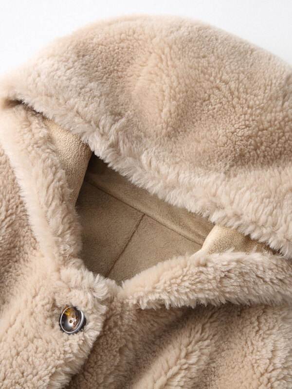 Abrigo de lana de oveja para mujer, Chaqueta larga con capucha, abrigo coreano, MY3783, 300%, invierno, 2020