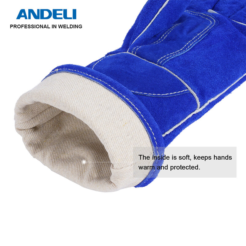 ANDELI-guantes de soldadura MIG TIG ARC CUT, guantes de trabajo resistentes al calor/fuego, guantes de seguridad para barbacoa/manipulación de animales, color azul