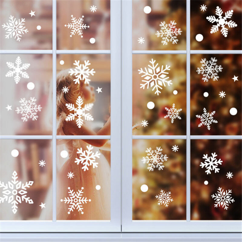 27 unids/set copo de nieve blanco DIY pegatinas de pared/ventana Navidad etiqueta blanca nieve falsa fiesta de Navidad decoraciones a casa suministros