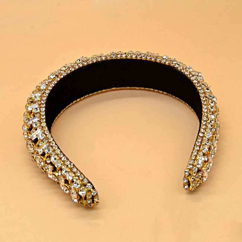 Diademas con diamantes de imitación para mujer, bandana de cristal dorado, diadema geométrica acolchada con diamantes, accesorios para el cabello