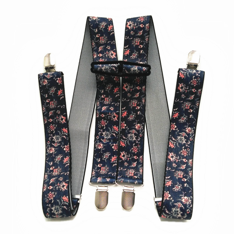 Bretelles élastiques réglables pour hommes et femmes, bretelles en forme de H pour adultes, pantalons et pantalons, imprimé fleuri, nouveau design, largeur 3.5, 4 clips