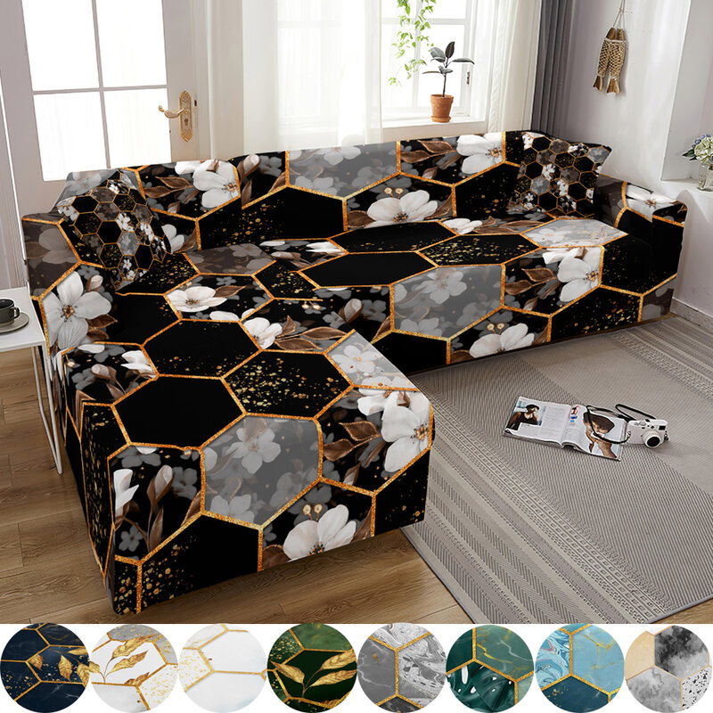 Эластичный чехол для дивана в гостиную, геометрический чехол с мраморными листьями, эластичный чехол для дивана, чехол для дивана Armchai, чехол для дивана на 3 места