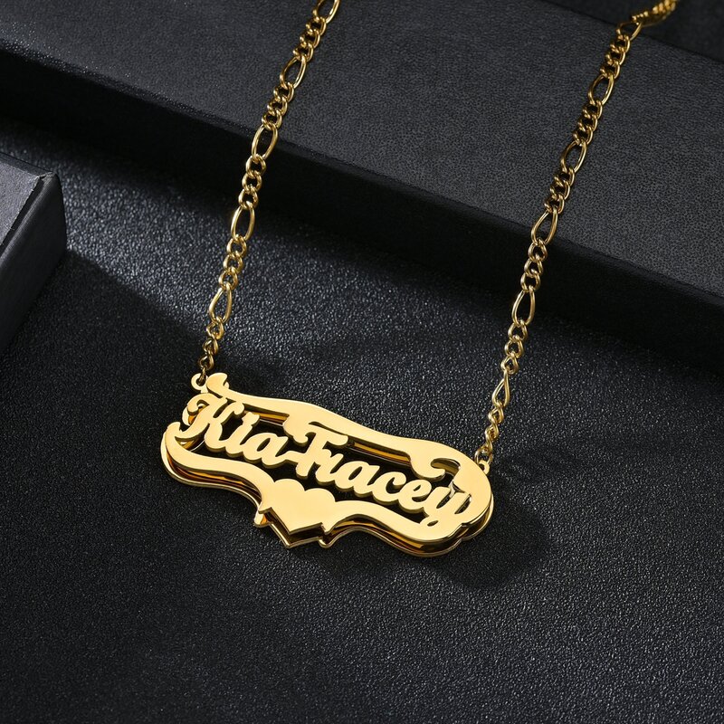 Customized Double Name Hip Hop Letter Necklace Name Gothic Double Plated Name Necklace Piercing Carving Pendants Jewelry Gift