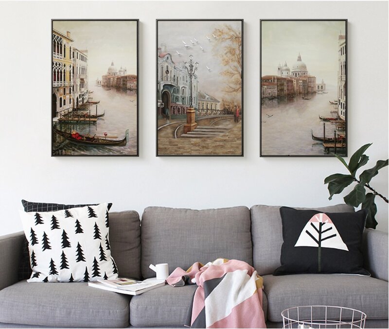 Modern Water City Architecture Poster Print Canvas Mural Nordic Minimalist Style Art Pattern Combination Modular Living Room Bed