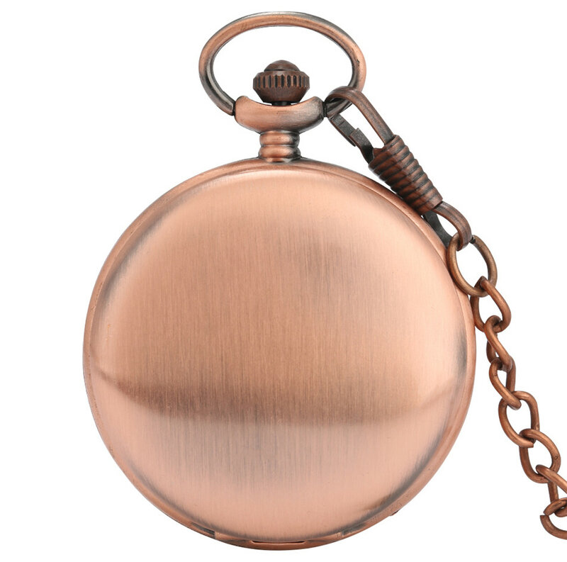 Quartz Pocket Fob Watch Smooth Rose Copper Retro Modern Stylish Vintage Pendant with Chain Men Women Birthday Gifts Clock