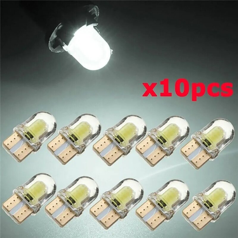 Ampoules LED blanches W5W COB Canbus pour plaque d'immatriculation de voiture en Silicone, accessoires d'éclairage de voiture, 2.2cm x 1.1cm, DC 12V 50ma, 10 pièces