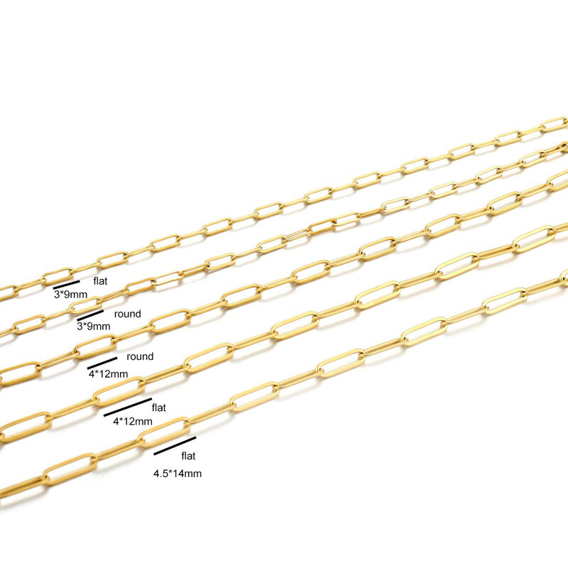 1 Meter Baja Nirkarat Rantai Emas Kabel Paperclip Rantai Massal untuk DIY Dompet Rantai Kalung Gelang Membuat Perhiasan Aksesori