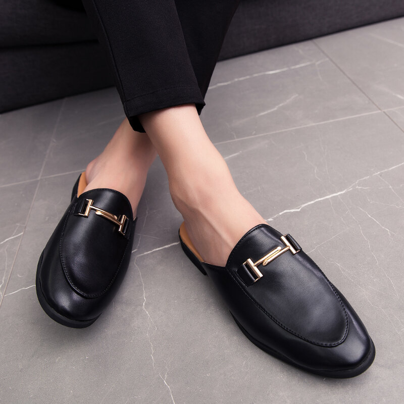 Half Shoes For Men Dress Shoes Outdoor Mules Homme Leather Loafers Slippers Plus Size 38-45 Backless Men Casual Shoes Moccasins