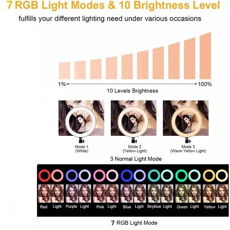 Tongdaytech-セルフィー用の調整可能なledリングライト,ハート型,rgb,三脚,写真,ビデオ,メイクアップ,ライブビデオ用