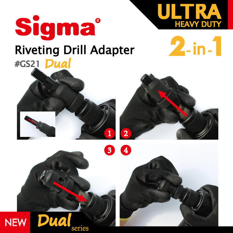 Sigma # gs21 ultra resistente 2-em-1 adaptador de broca de rebitagem sem fio ou elétrica broca adaptador alternativa ferramenta de rebite de ar