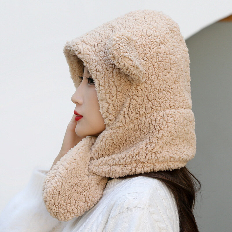 Women Autumn Winter Thick Warm Scarf Beanies Cap Hats Cute Lady Neck Warm Outdoor Rabbit With Ear Cap Hat For Women