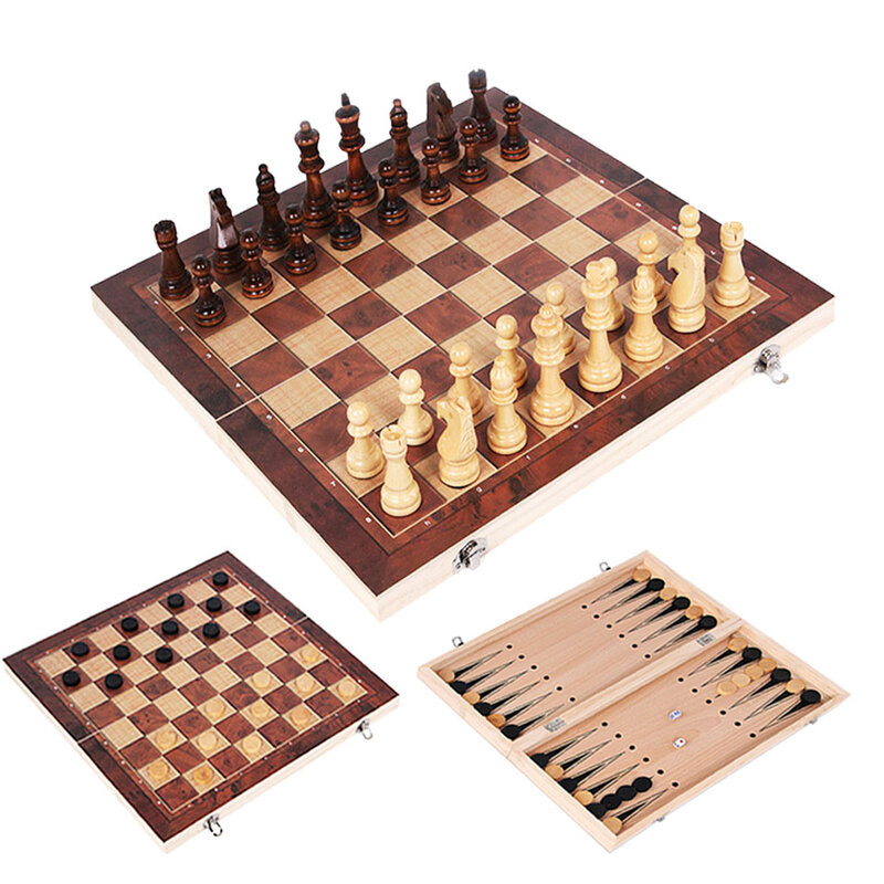 Xadrez de madeira Novo design 3 em 1 CheckersTravel Jogo de Xadrez Jogos de Gamão Board Rascunhos de Entretenimento Presente de Natal