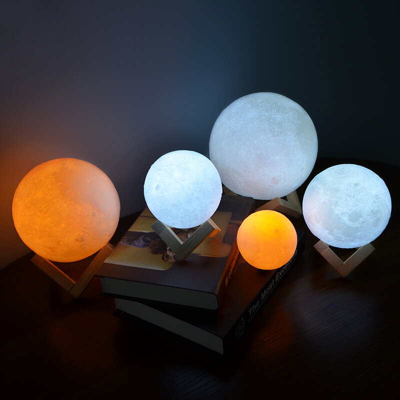 Lámpara LED para decoración de dormitorio, luz LED con forma de luna 3D recargable, interruptor táctil creativo, lámpara de decoración de habitaciones