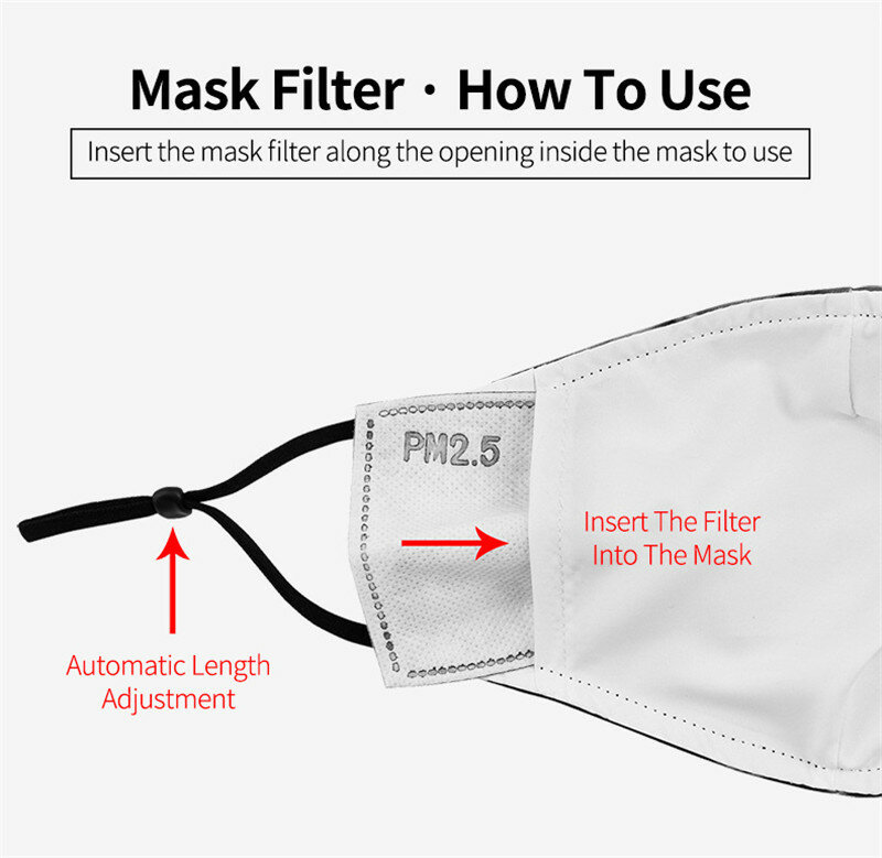 1 Masker + 2 PM2.5 Filter Dewasa Besar Mulut 3D Masker Wajah Maskara Halloween Masculino Dapat Dicuci Dapat Dicuci Topeng Badut Máscara Reda