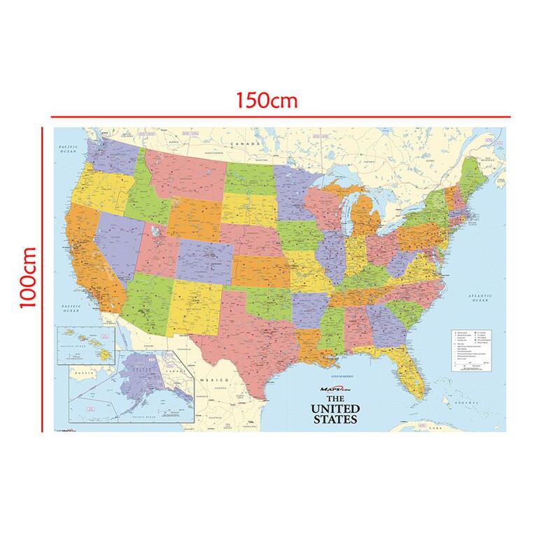 Carte des états-unis Non tissée, 150x100cm, avec détails, pour débutants et éducation