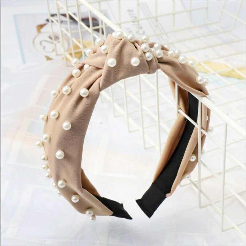 Diadema de perlas para uñas, accesorios para el cabello de estilo europeo y americano, de red de coreano, accesorios para el cabello de cinta de cabello con nudo simple