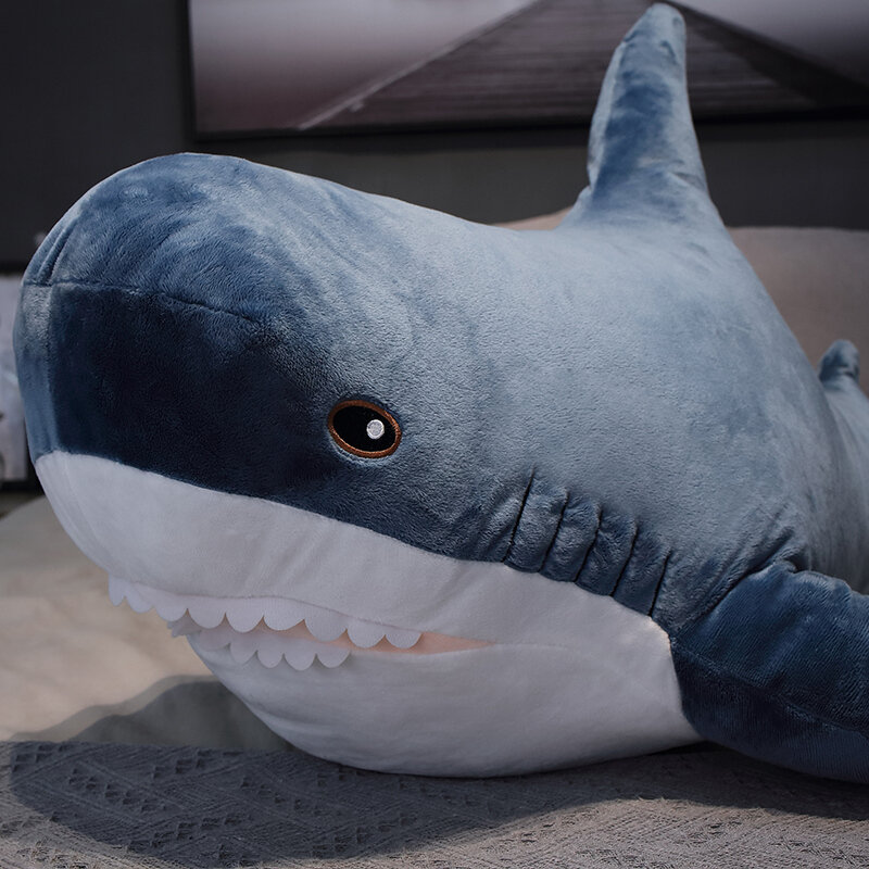 60/80/100/140ซม.ขนาดของเล่น Plush Shark ตุ๊กตาสัตว์น่ารัก Sleeping หมอนนุ่มของเล่นเบาะฉลามตุ๊กตาของขวัญเด็ก