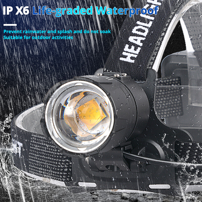 3000000LM Die Mächtigsten XHP 70,2 LED Scheinwerfer Gelb Weiß Licht LED Scheinwerfer Angeln Camping ZOOM Fackel Verwendung 3*18650 batterie