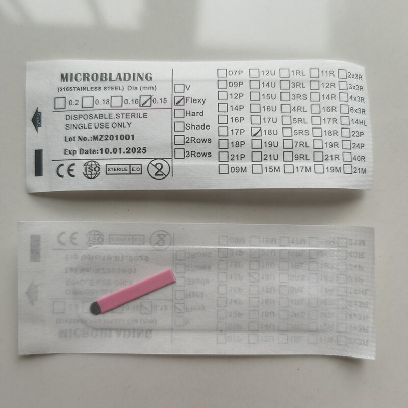 50Pcs/Box Nano Thin 0.15mm Pink microblading Blade Flex U Shape Needles Permanent Makeup 3D Embroidery for Tattoo Manual Pen