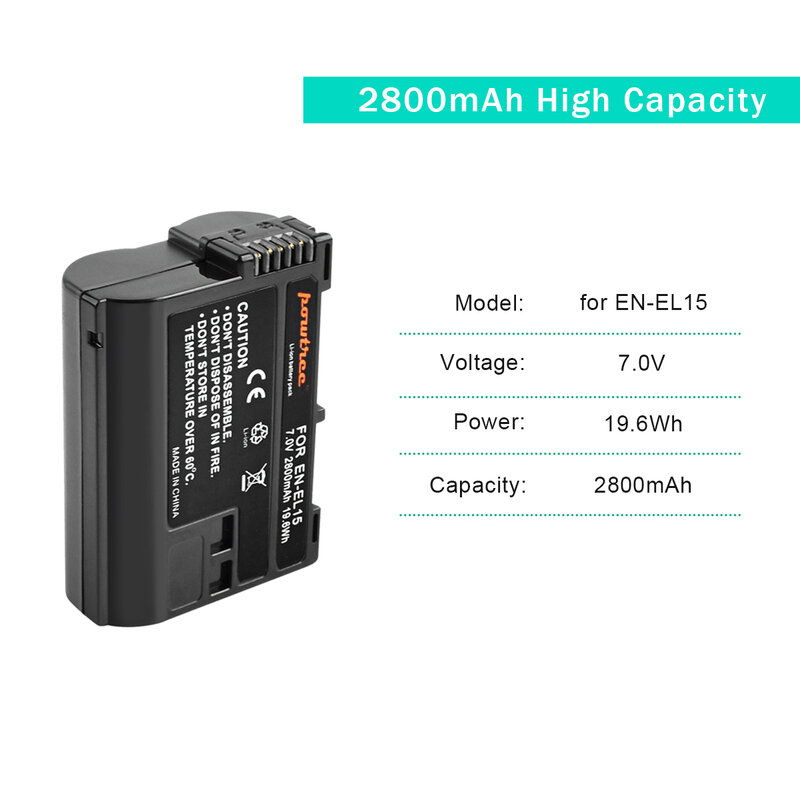 2800mAh EN-EL15 ENEL15 pl EL15 kamera bateria dla nikona DSLR D600 D610 D800 D800E D810 D850 D7000 D7100 D7200 L50