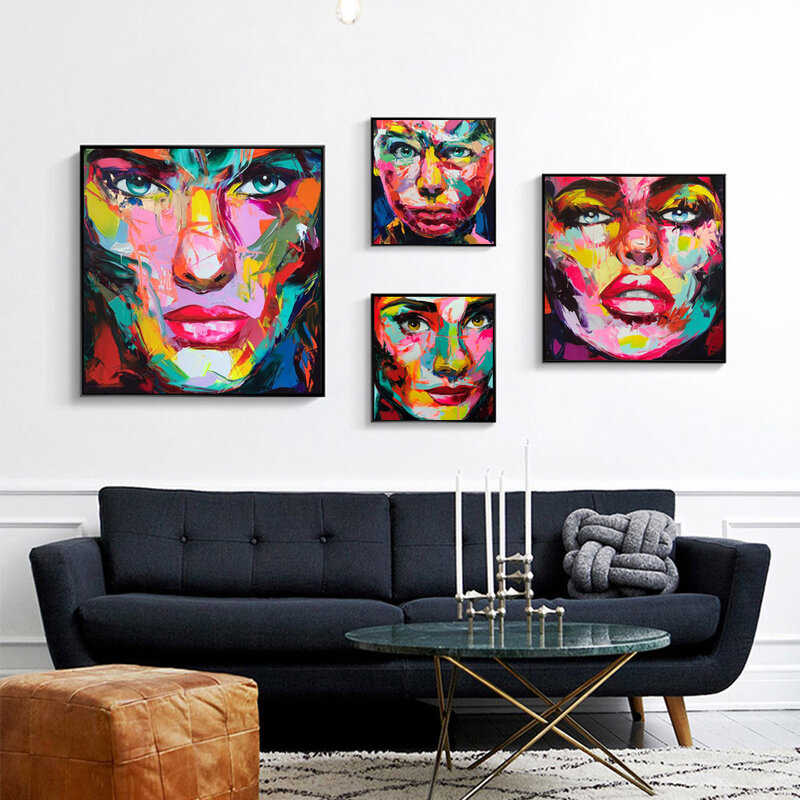 Póster de retrato artístico de Graffiti, pintura de lienzo cuadrada de color de cara abstracta para oficina, sala de estar, dormitorio, decoración del hogar, mural