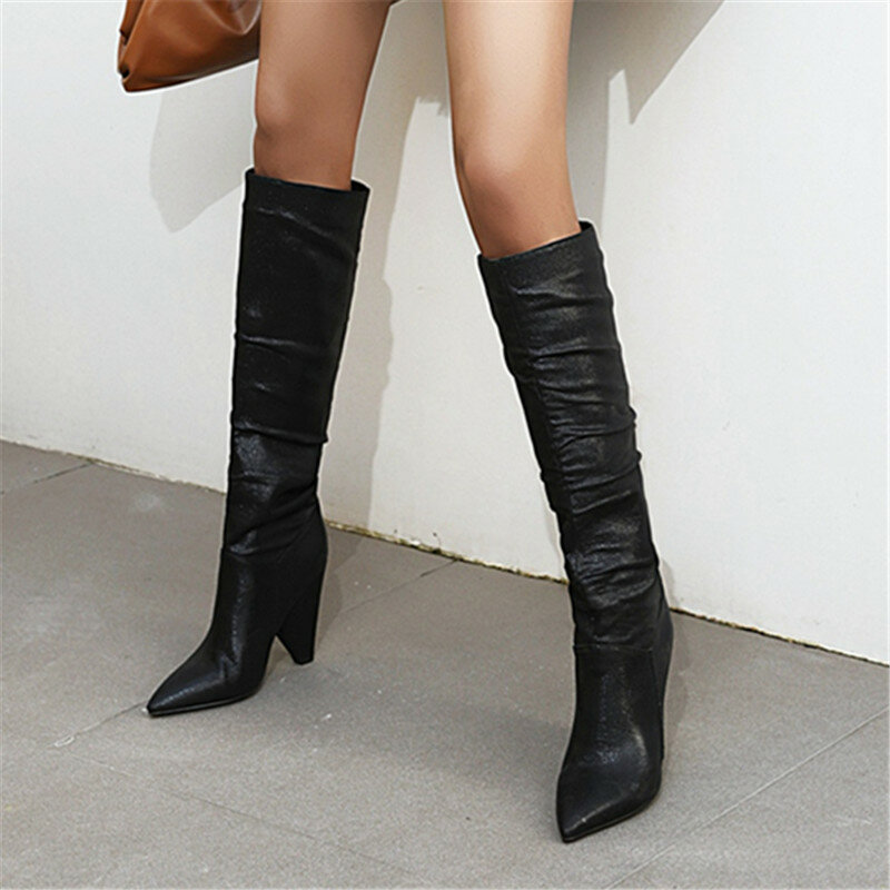 2021New women boots pointed toe stiletto high heels boots sexy knee high boots women nightclub boots Big size 34-45