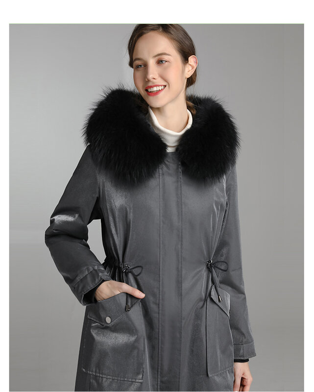 Kleidung Frauen Pelz Winter Mantel Weibliche Natürliche Waschbären Pelz Kragen Mit Kapuze Rex Kaninchen Pelzmantel Weibliche Lange Frau Parkas 2021