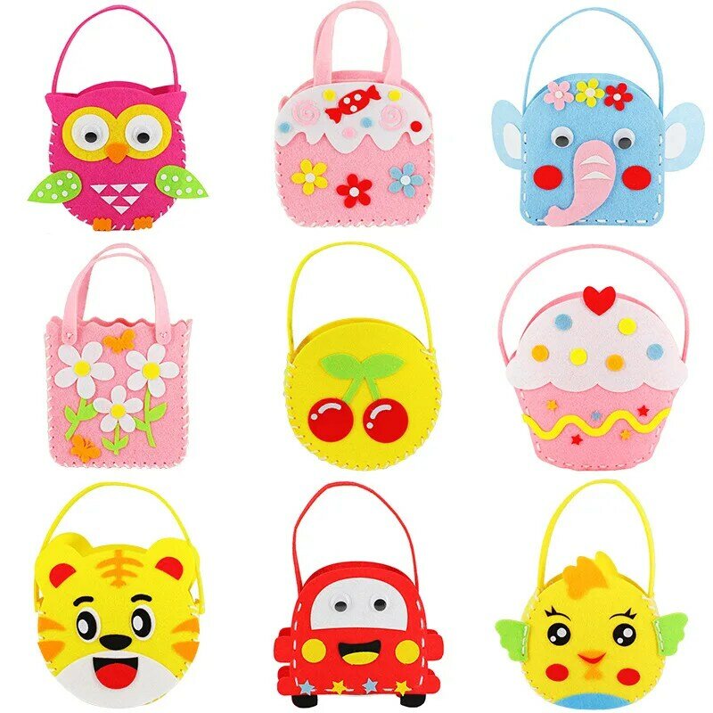 Tecido não-tecido diy bolsa crianças artesanato brinquedo mini saco não-tecido pano colorido artesanal saco dos desenhos animados animais crianças bolsas