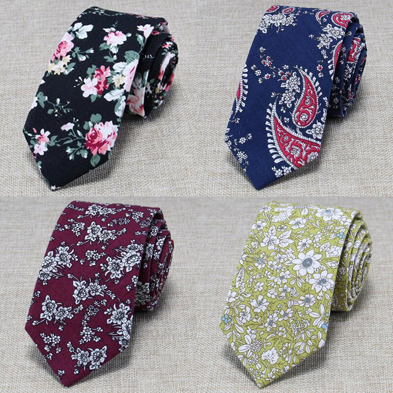 GUSLESON Fashion męskie krawaty 6cm Paisley Red różne kolorowe kwiaty krawat bawełniany dla mężczyzn formalny garnitur biznesowy prezent ślubny krawat