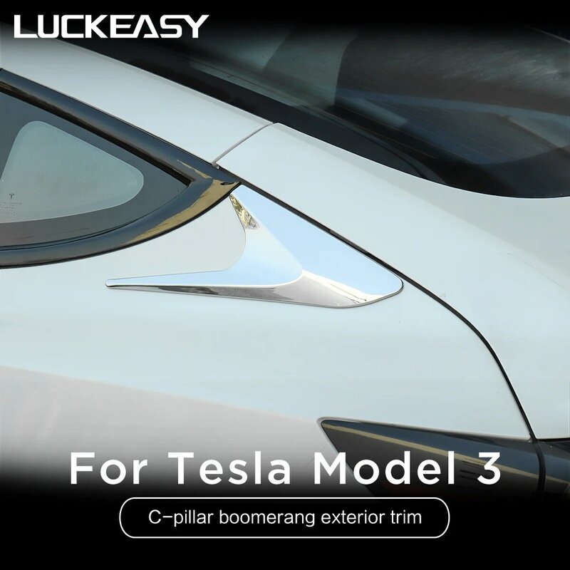 Tesla Model 3 2016-2021 용 LUCKEASY 자동 외장 액세서리 ABS 전면 카메라 커버 C-Pillar Boomerang Patch 2 개/대