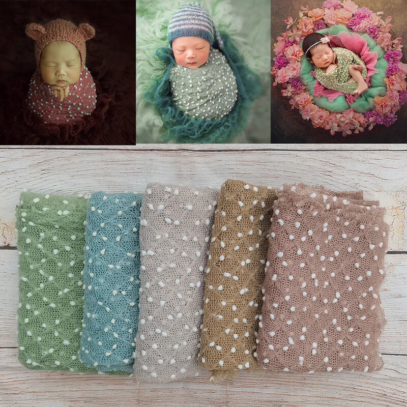 Photo Shoot Props 75*50cm Newborn Baby Soft Knitted Small Bobble Wrap for Infant Swaddle Photography Accessories Picture Studio