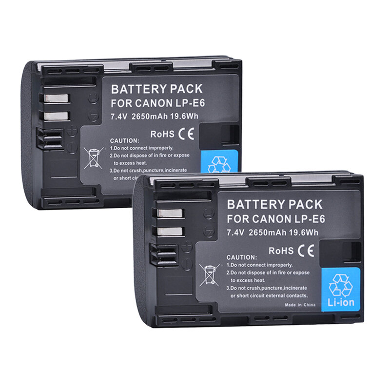 Batería de LP-E6 de iones de litio de 2650mAh, cargador para Canon EOS 6D 7D 5D Mark II III IV 5D 60D 60Da 70D 80D 90D 5DS R5 R6 XC10 XC15