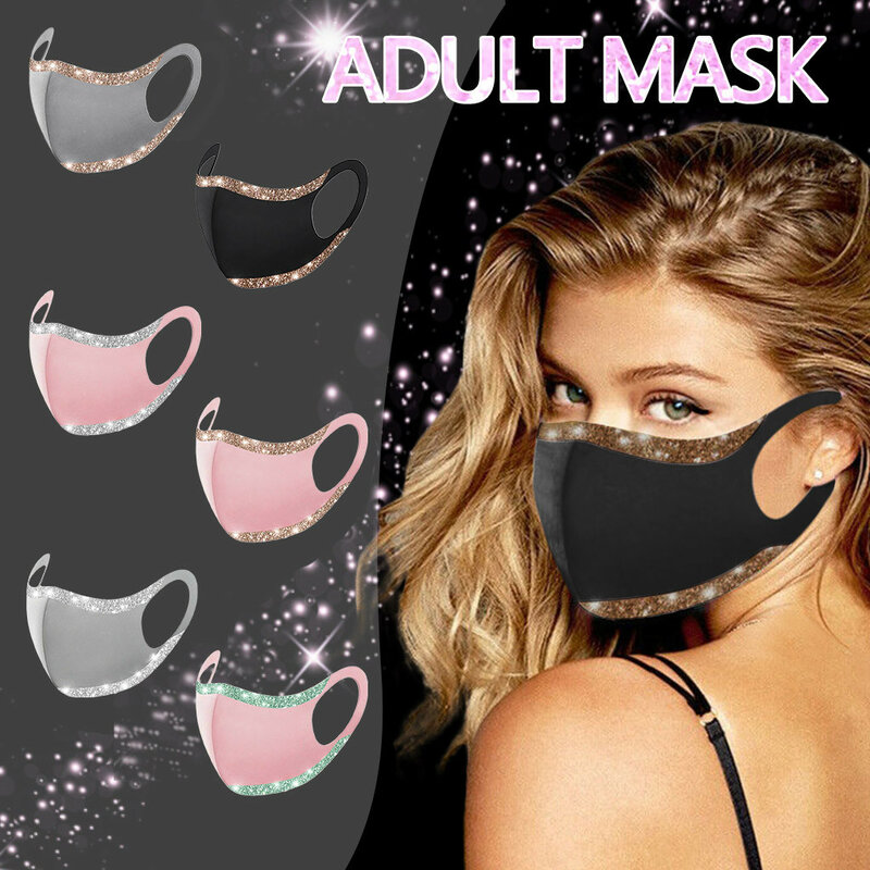 1pc kpop adulto lantejoulas ajustável à prova de vento reutilizável impresso máscara facial cor sólida moda máscara facial capa mascarilla mujer