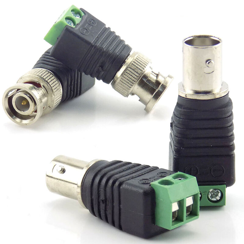 1 par bnc conector macho coax cat5 para bnc fêmea plugue adaptador dc balun conector para câmera cctv acessórios led luzes de tira