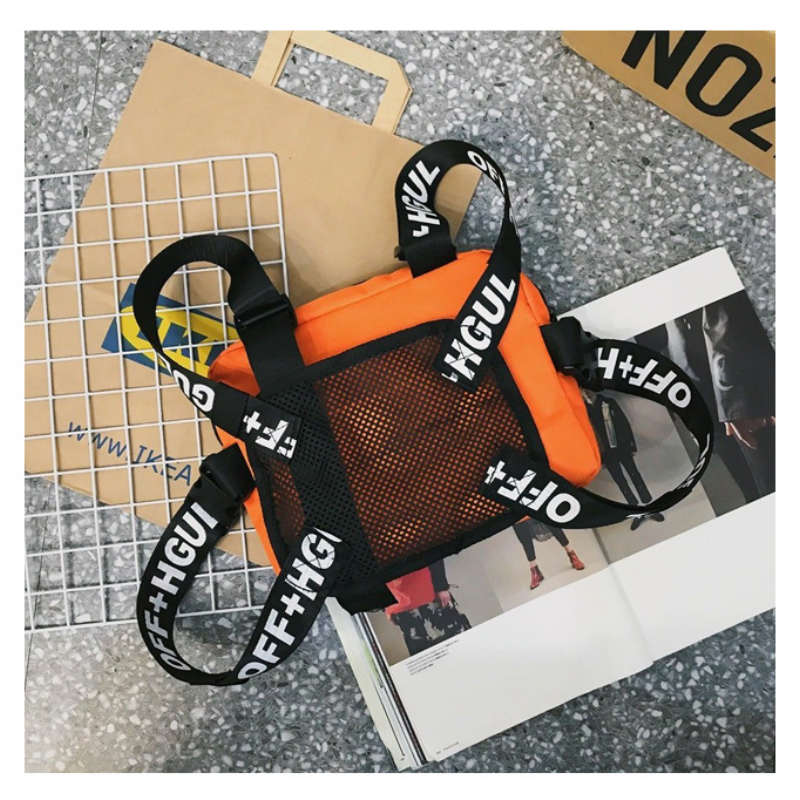 Bolso de pecho de estilo Hip-Hop para hombre, bolsa de dos correas con estampado de letras, aparejo de estilo moderno, chaleco de utilidad en el pecho rectangular