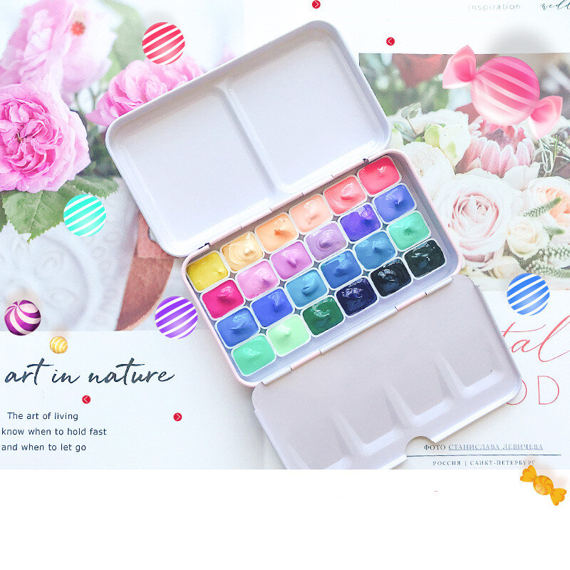 Rubens Candy color watercolor paint box 24 colors/1ml Portable mini watercolor paint Beginner Macaron set art supplies
