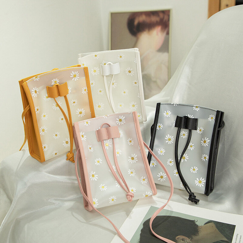 Transparent Waterproof Travel Shoulder Bag Cute Makeup Beauty Kit Storage Bag Sweet Flower Messenger Pack