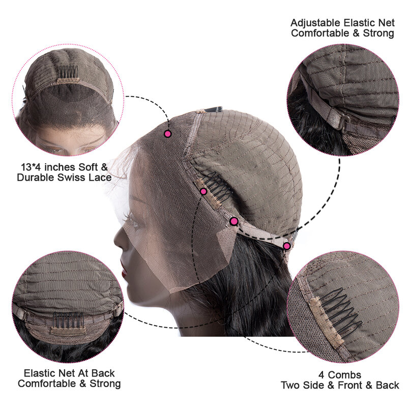 Peruca de cabelo humano brasileiro, 28 30 polegadas, fechamento frontal, reto, 13x4 peruca remy 150%
