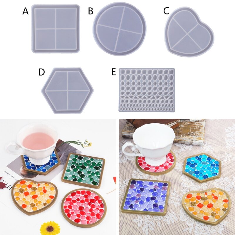 Handmade Mosaic-Coasters for Drinks Resin Casting Molds DIY Round Mosaic-Stone Coaster Silicone Resin Mold Craft Tools