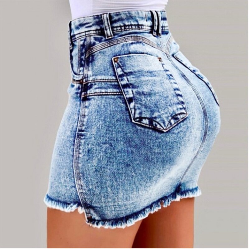 Женская джинсовая юбка с высокой талией и бахромой, винтажная мини-юбка-карандаш с эффектом пуш-ап, лето 2019