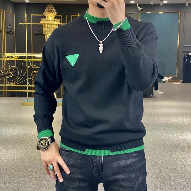 Autumn Winter Casual Men's Sweater Long Sleeve Slim Knitted Pullovers Fashion Contrast Crew Neck Knitted Pullover Men Clothing