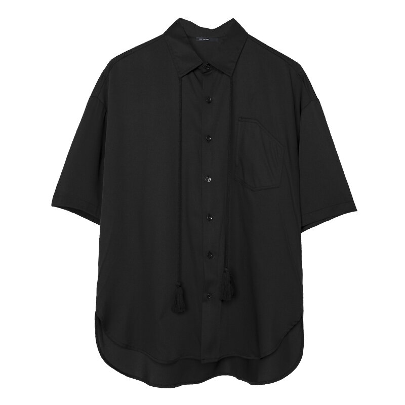 Męska koszula z krótkim rękawem lato nowy ciemny brytyjski styl osobowość pomponem kołnierz projekt moda młodzieżowa Trend odzież męska