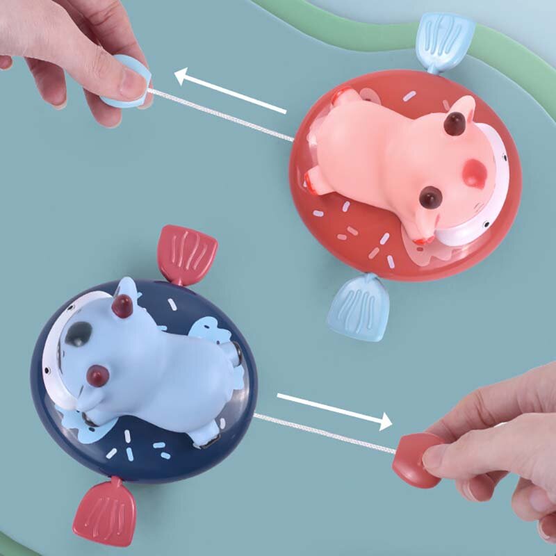 1 buah mainan mandi tarik hewan kartun lucu mainan air bayi klasik sapi mainan pantai anak-anak mesin jam rantai putar Dumbo renang untuk anak-anak