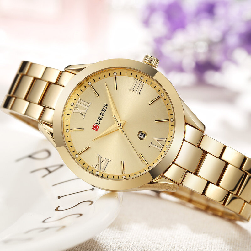 Relojes de lujo para mujer, pulsera de acero inoxidable de oro rosa, relojes de cuarzo Curren