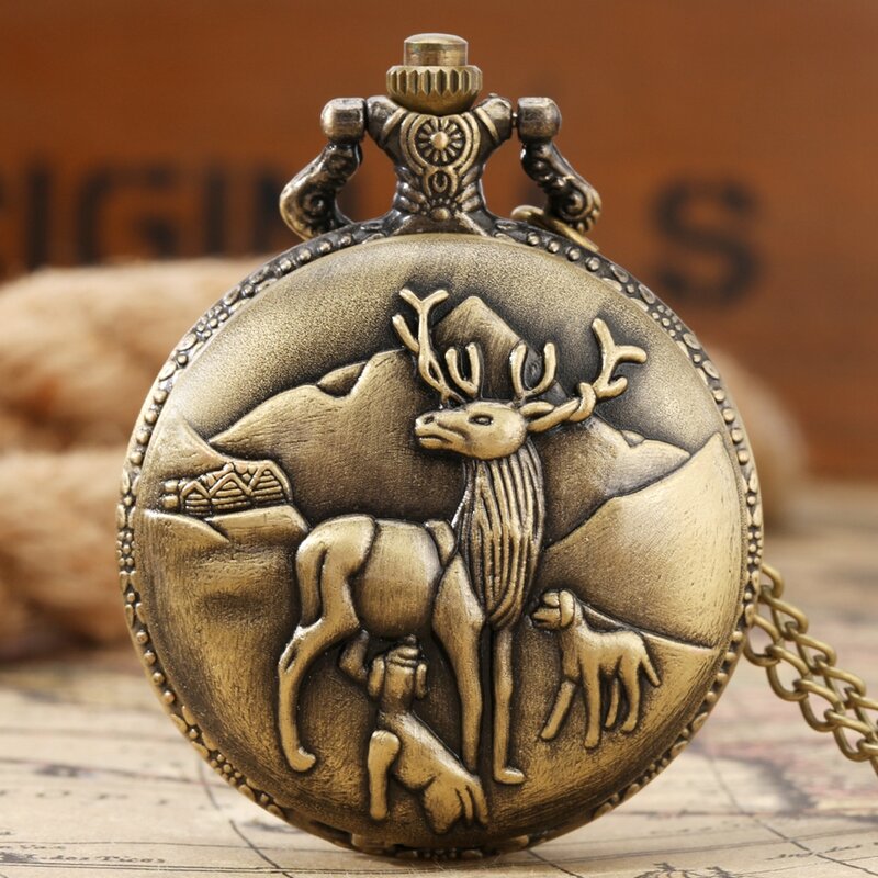 Reloj de bolsillo de cuarzo tallado en bronce, collar con colgante de cadena, esfera redonda Simple, regalos de recuerdo recién llegados, 2021