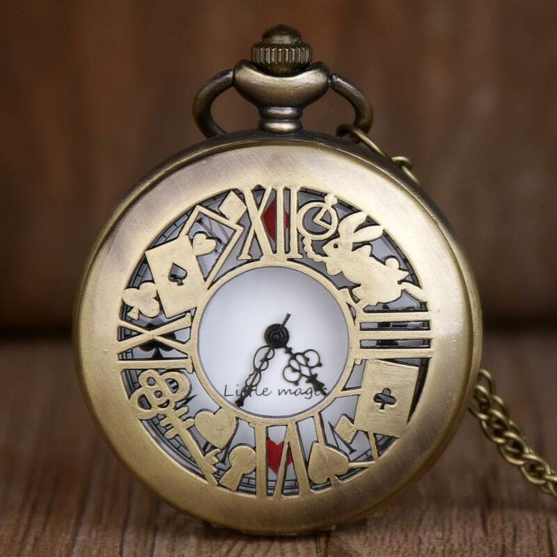 Relojes de bolsillo de cuarzo clásicos para niños y niñas, reloj Fob de bolsillo con tema de póquer Alice, informal, a la moda, los mejores regalos, superventas