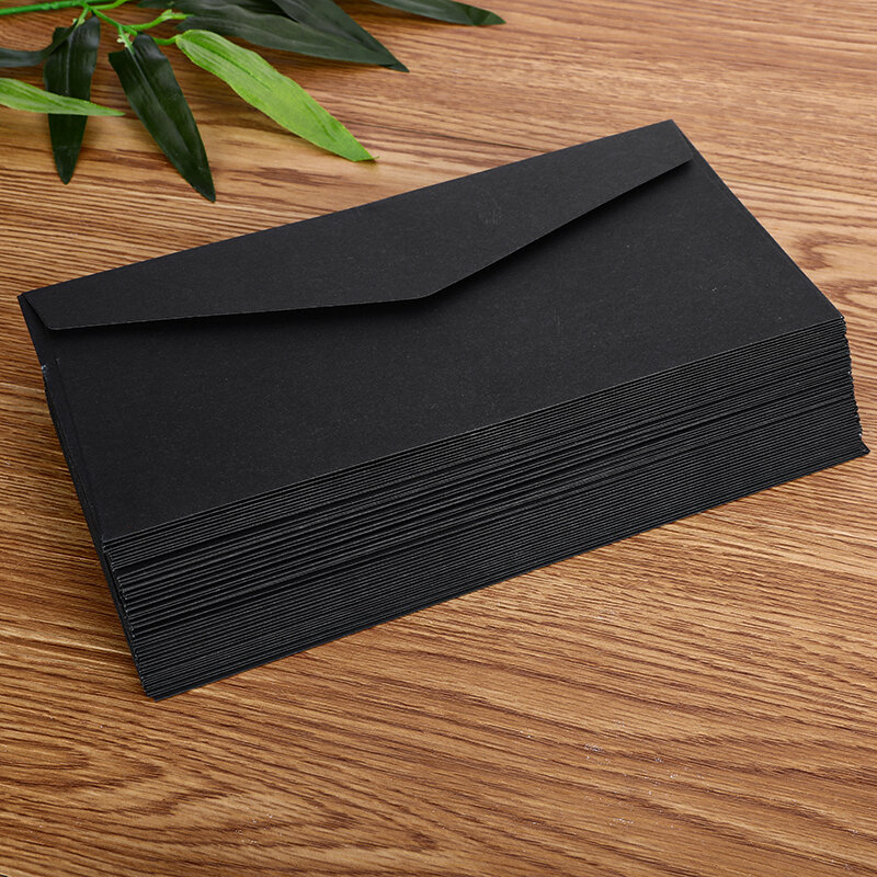 Clássico Kraft Blank Paper Envelopes, Envelopes De Janela Para Convite De Casamento, Saco De Embalagem De Presente, Branco e Preto, 50 PCs, 100PCs