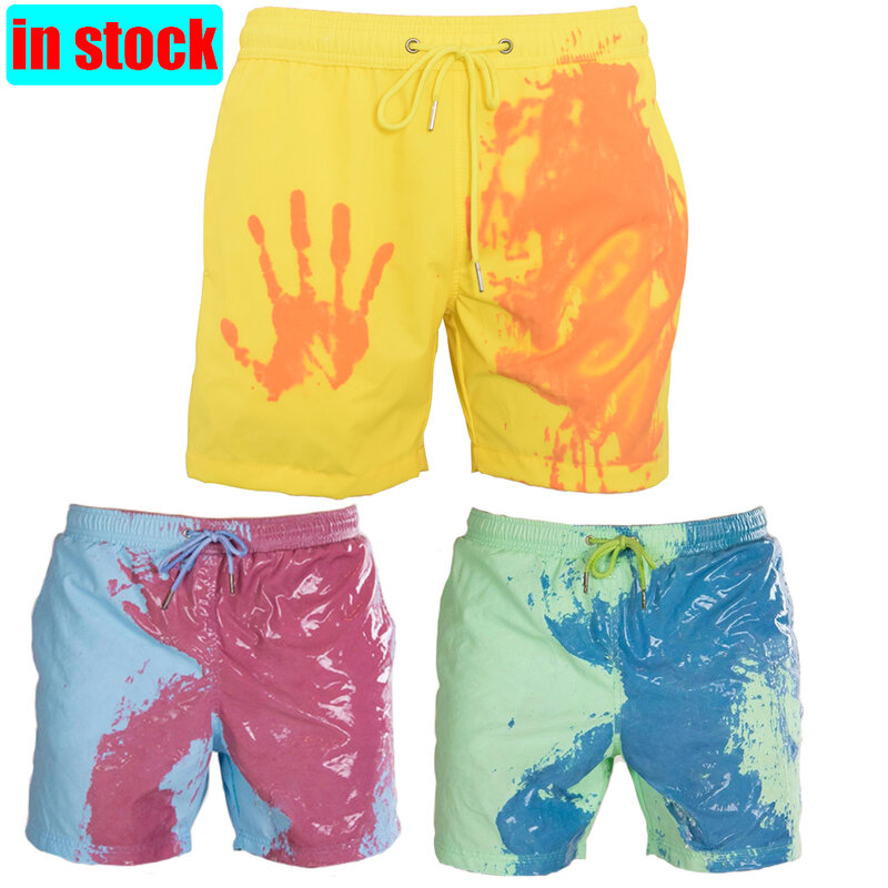 2020 Men's Summer Discoloration Swimming Trunks Magical Change Color Beach Shorts Quick Dry Bathing Shorts Fashion Surfing Pants