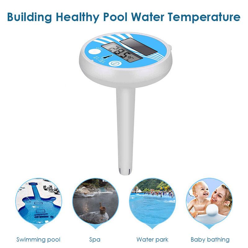 Exterior & indoor piscina e spa digital flutuante à prova dwaterproof água solar termômetro com fahrenheit celsius display lcd temperatura
